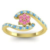 Pink Tourmaline Fashion Ring In 18k Yellow Gold With Swiss Blue Topaz And Aquamarine – Plava Simple Ring