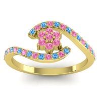 Pink Tourmaline Fashion Ring In 18k Yellow Gold With Swiss Blue Topaz – Plava Simple Ring