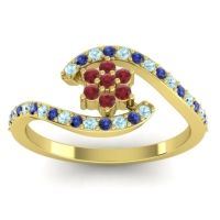 Ruby Fashion Ring In 14k Yellow Gold With Aquamarine And Blue Sapphire – Plava Simple Ring