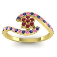 Ruby Fashion Ring In 14k Yellow Gold With Blue Sapphire And Pink Tourmaline – Plava Simple Ring