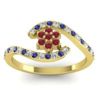 Ruby Fashion Ring In 18k Yellow Gold With Lab Diamond And Blue Sapphire – Plava Simple Ring