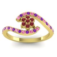 Ruby Fashion Ring In 18k Yellow Gold With Pink Tourmaline And Amethyst – Plava Simple Ring