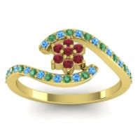 Ruby Fashion Ring In 14k Yellow Gold With Swiss Blue Topaz And Emerald – Plava Simple Ring