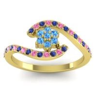 Swiss Blue Topaz Fashion Ring In 18k Yellow Gold With Blue Sapphire And Pink Tourmaline – Plava Simple Ring