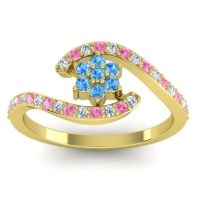 Swiss Blue Topaz Fashion Ring In 18k Yellow Gold With Lab Diamond And Pink Tourmaline – Plava Simple Ring