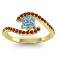 Swiss Blue Topaz Fashion Ring In 18k Yellow Gold With Garnet – Plava Simple Ring