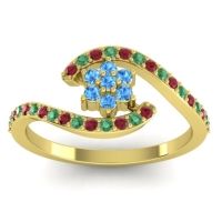 Swiss Blue Topaz Fashion Ring In 18k Yellow Gold With Ruby And Emerald – Plava Simple Ring