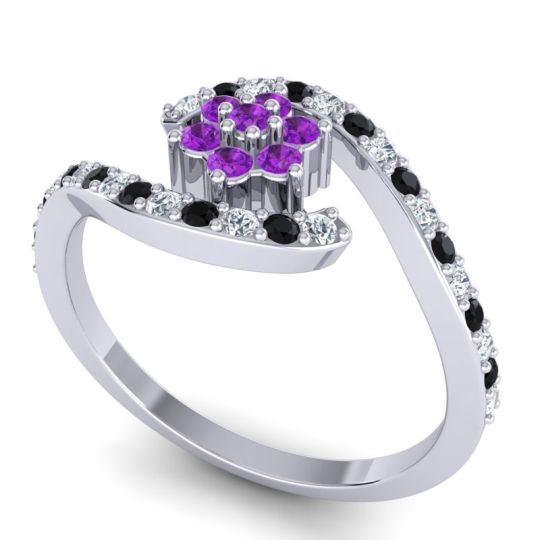 Simple Floral Pave Bypass Plava Ring