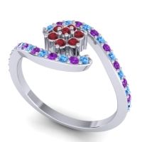 Simple Floral Pave Bypass Plava Ring