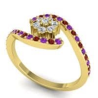 Simple Floral Pave Bypass Plava Ring