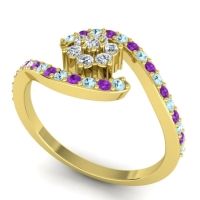 Simple Floral Pave Bypass Plava Ring