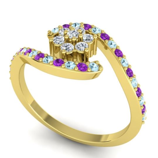 Simple Floral Pave Bypass Plava Ring