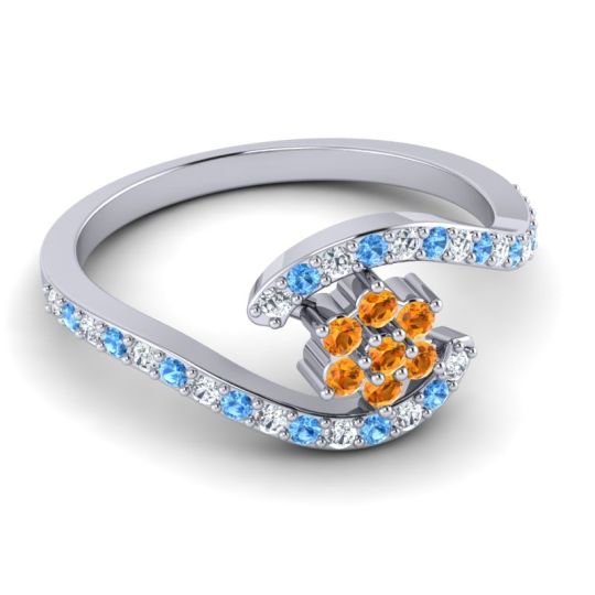 Simple Floral Pave Bypass Plava Ring