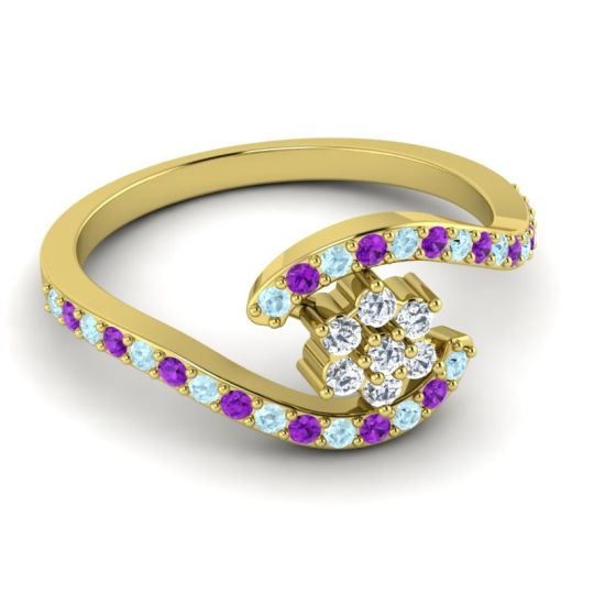 Simple Floral Pave Bypass Plava Ring