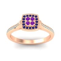 Amethyst Fashion Ring In 14K Rose Gold With Blue Sapphire And Aquamarine – Kazipu Statement Ring