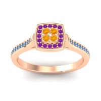 Citrine Fashion Ring In 18K Rose Gold With Amethyst And Swiss Blue Topaz – Kazipu Statement Ring