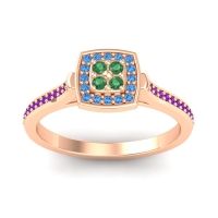 Emerald Fashion Ring In 18K Rose Gold With Swiss Blue Topaz And Amethyst – Kazipu Statement Ring