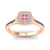 Pink Tourmaline Fashion Ring In 14K Rose Gold With Aquamarine And Blue Sapphire – Kazipu Statement Ring