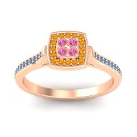 Pink Tourmaline Fashion Ring In 18K Rose Gold With Citrine And Swiss Blue Topaz – Kazipu Statement Ring