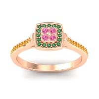 Pink Tourmaline Fashion Ring In 14K Rose Gold With Emerald And Citrine – Kazipu Statement Ring