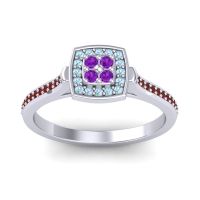 Amethyst Fashion Ring In Platinum With Aquamarine And Garnet – Kazipu Statement Ring