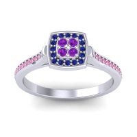 Amethyst Fashion Ring In Palladium With Blue Sapphire And Pink Tourmaline – Kazipu Statement Ring