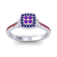 Amethyst Fashion Ring In 18k White Gold With Blue Sapphire And Ruby – Kazipu Statement Ring
