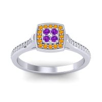 Amethyst Fashion Ring In Palladium With Citrine And Diamond – Kazipu Statement Ring