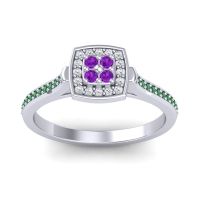 Amethyst Fashion Ring In Palladium With Lab Diamond And Emerald – Kazipu Statement Ring
