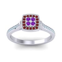 Amethyst Fashion Ring In Platinum With Garnet And Aquamarine – Kazipu Statement Ring