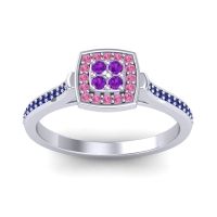 Amethyst Fashion Ring In Palladium With Pink Tourmaline And Blue Sapphire – Kazipu Statement Ring