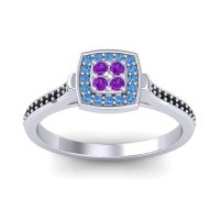 Amethyst Fashion Ring In Palladium With Swiss Blue Topaz And Black Onyx – Kazipu Statement Ring