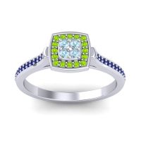 Aquamarine Fashion Ring In Platinum With Peridot And Blue Sapphire – Kazipu Statement Ring