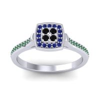 Black Onyx Fashion Ring In 18k White Gold With Blue Sapphire And Emerald – Kazipu Statement Ring