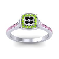 Black Onyx Fashion Ring In Platinum With Peridot And Pink Tourmaline – Kazipu Statement Ring