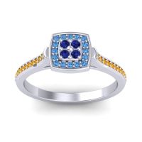 Blue Sapphire Fashion Ring In Palladium With Swiss Blue Topaz And Citrine – Kazipu Statement Ring