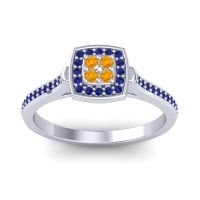 Citrine Fashion Ring In 14k White Gold With Blue Sapphire – Kazipu Statement Ring
