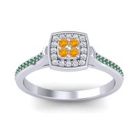 Citrine Fashion Ring In Palladium With Lab Diamond And Emerald – Kazipu Statement Ring