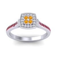 Citrine Fashion Ring In 18k White Gold With Lab Diamond And Ruby – Kazipu Statement Ring