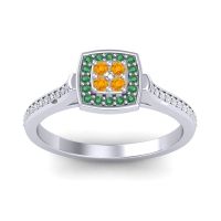 Citrine Fashion Ring In Palladium With Emerald And Lab Diamond – Kazipu Statement Ring