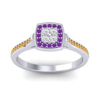 Diamond Fashion Ring In 18k White Gold With Amethyst And Citrine – Kazipu Statement Ring
