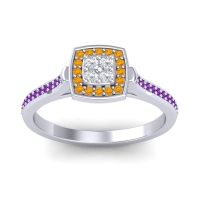 Lab Diamond Fashion Ring In Palladium With Citrine And Amethyst – Kazipu Statement Ring