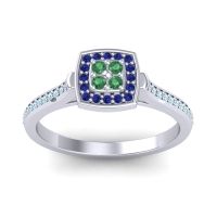 Emerald Fashion Ring In 14k White Gold With Blue Sapphire And Aquamarine – Kazipu Statement Ring
