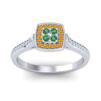 Emerald Fashion Ring In Platinum With Citrine And Aquamarine – Kazipu Statement Ring