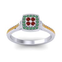 Garnet Fashion Ring In Palladium With Emerald And Citrine – Kazipu Statement Ring