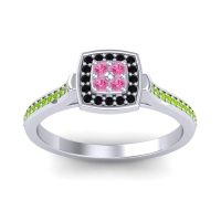 Pink Tourmaline Fashion Ring In Platinum With Black Onyx And Peridot – Kazipu Statement Ring