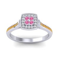 Pink Tourmaline Fashion Ring In Palladium With Lab Diamond And Citrine – Kazipu Statement Ring