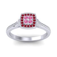 Pink Tourmaline Fashion Ring In 14k White Gold With Ruby And Diamond – Kazipu Statement Ring