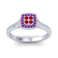 Ruby Fashion Ring In Platinum With Amethyst And Aquamarine – Kazipu Statement Ring