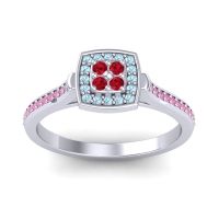 Ruby Fashion Ring In Platinum With Aquamarine And Pink Tourmaline – Kazipu Statement Ring